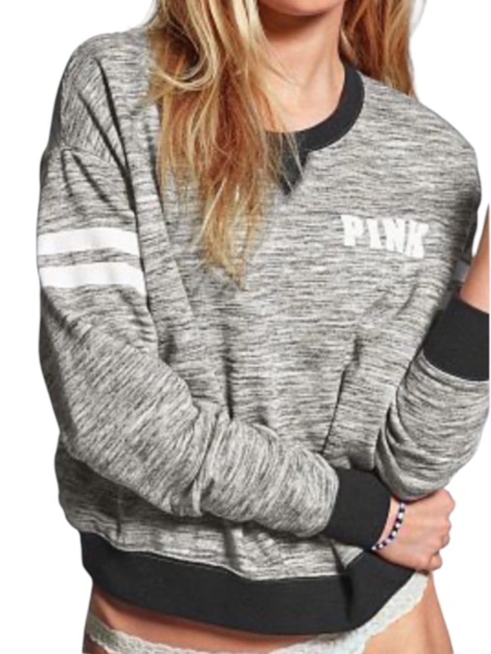 PINK Gray & Black Graphic Logo Athletic Sweatshirt